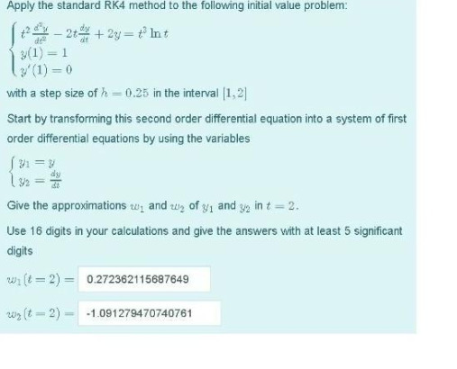 Apply the standard RK4 method to the following initial value problem:
