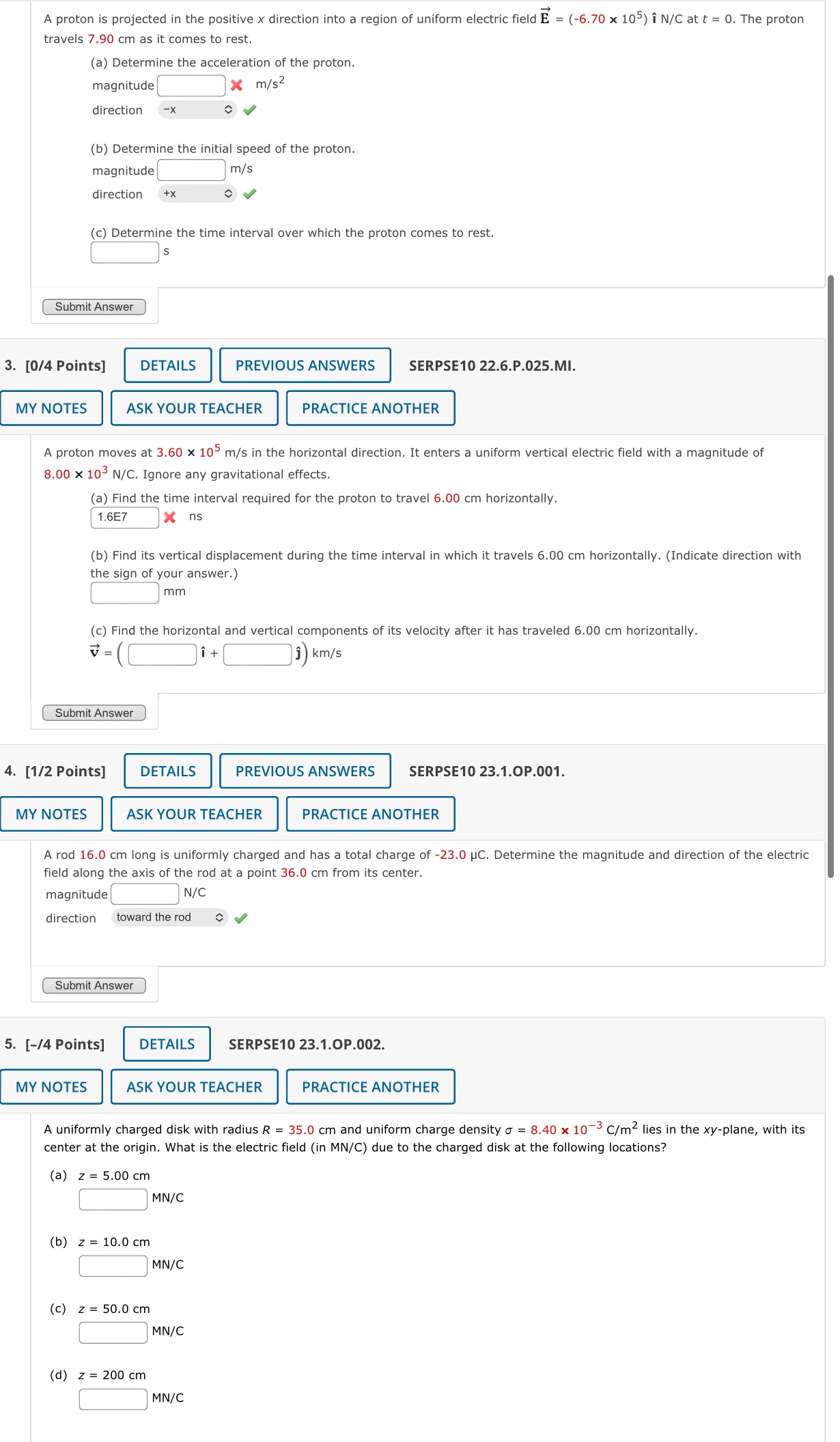 A proton is projected in the positive x direction into a