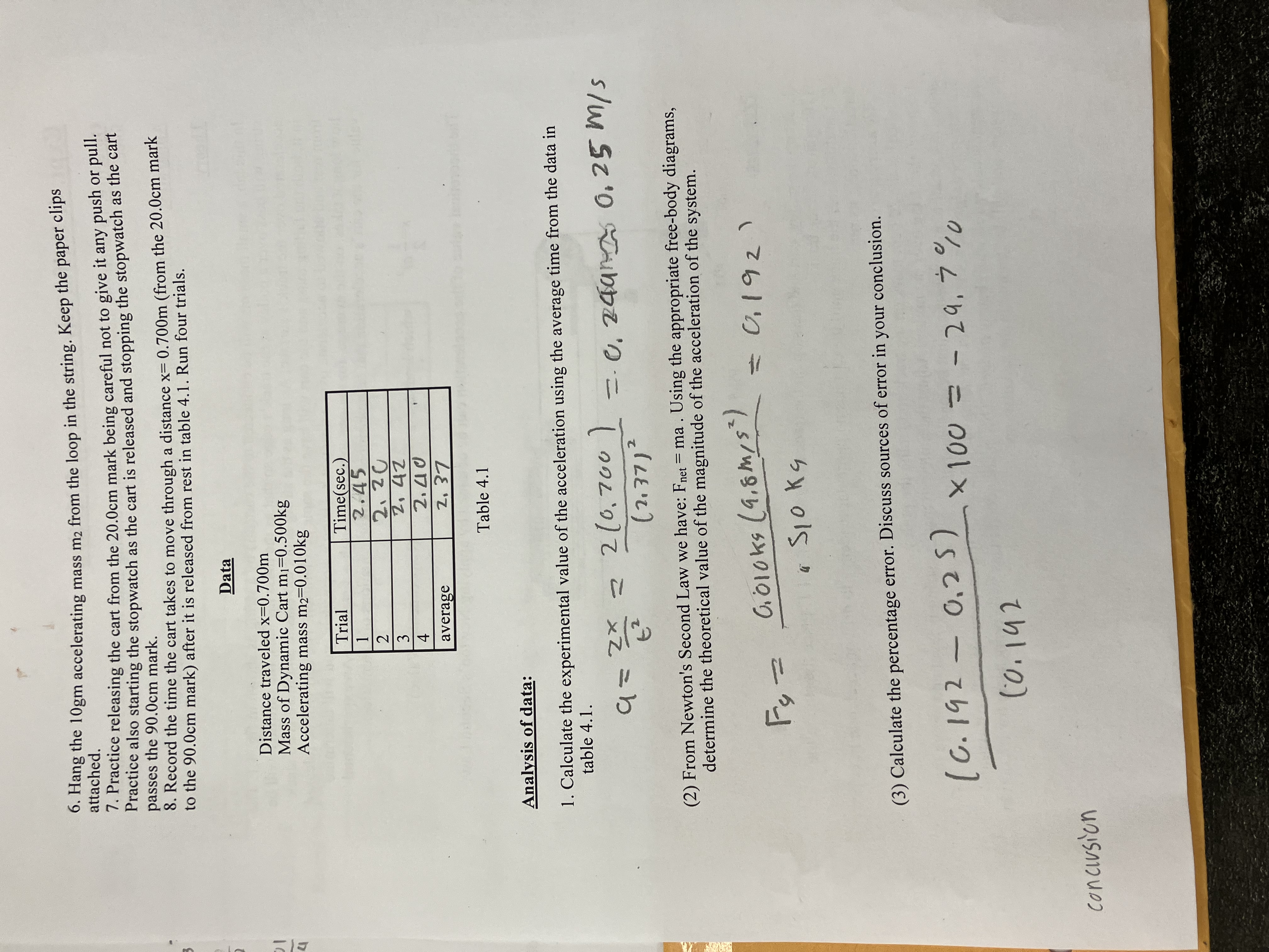  6. Hang the 10gm accelerating mass my from the loop in