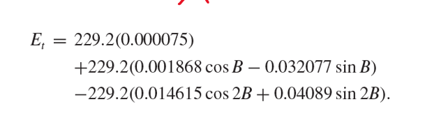 I need help using a scientific calculator for the analemma correction equation.