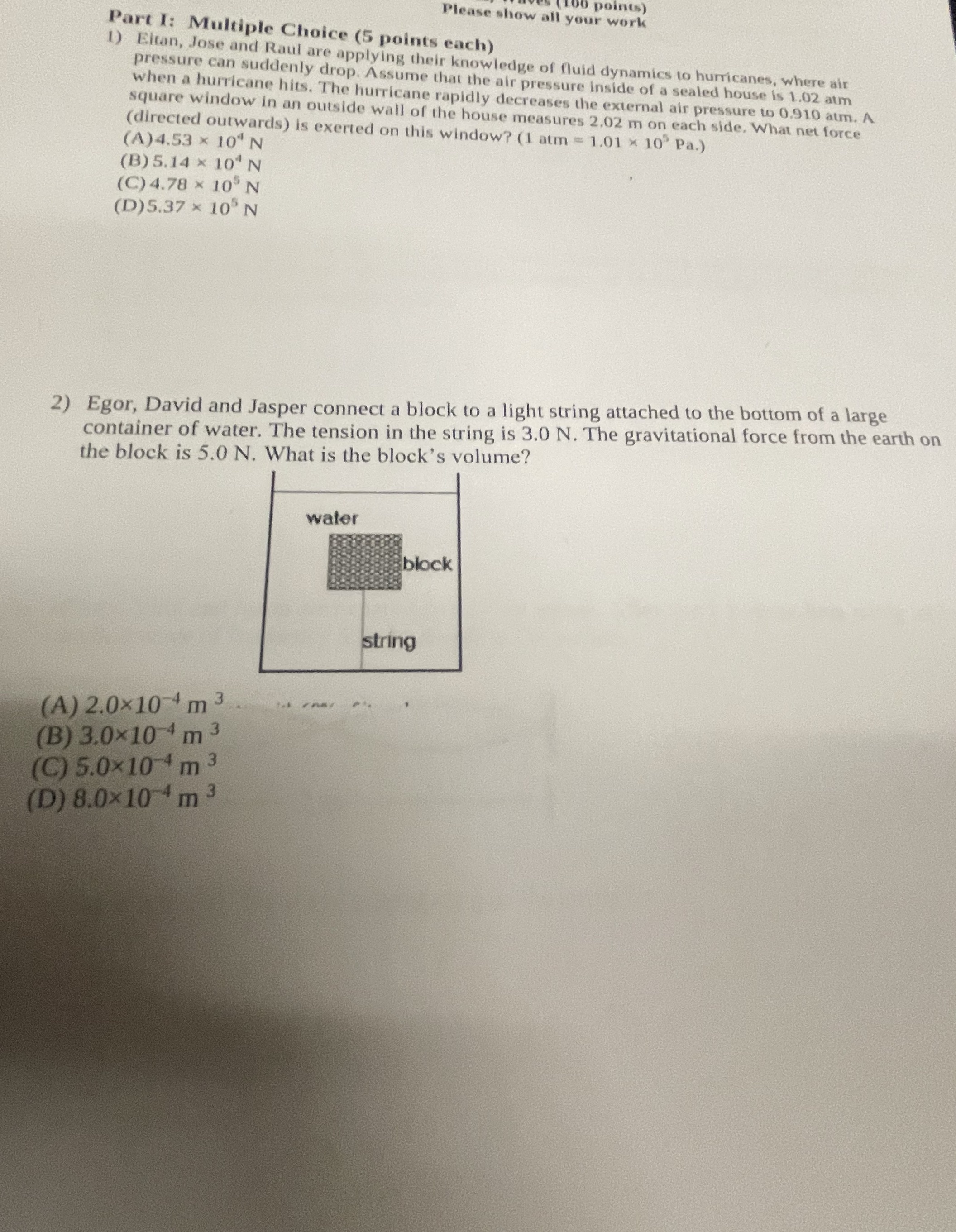 30 points) Please show all your work Part I: Multiple Choice