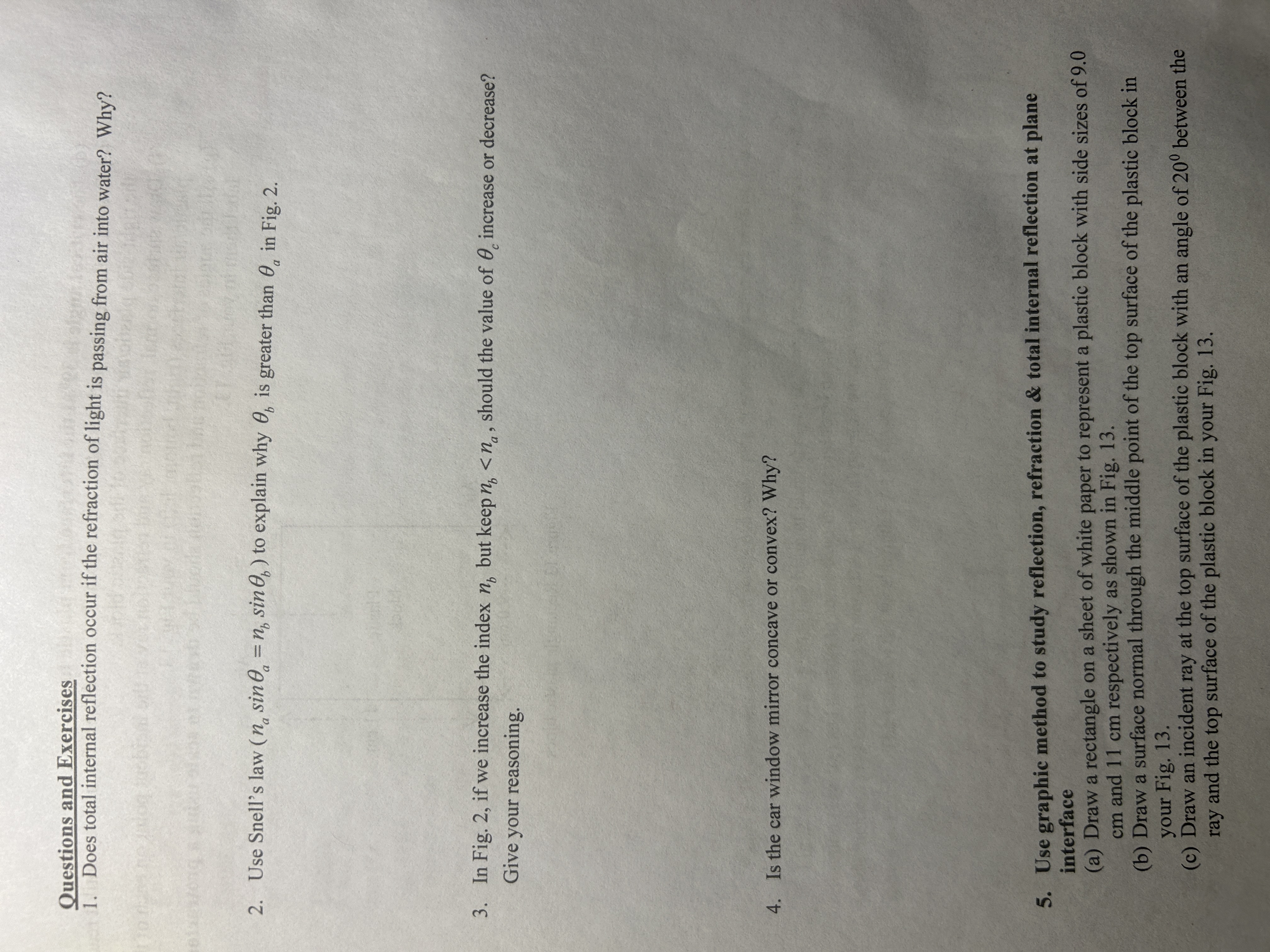 \f(d) The critical angle is 390 at the interface from plastic