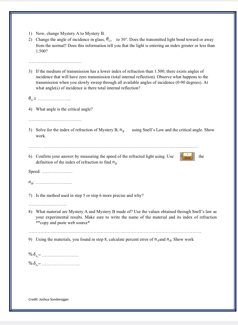 as the incident material and Mystery A and the material the light