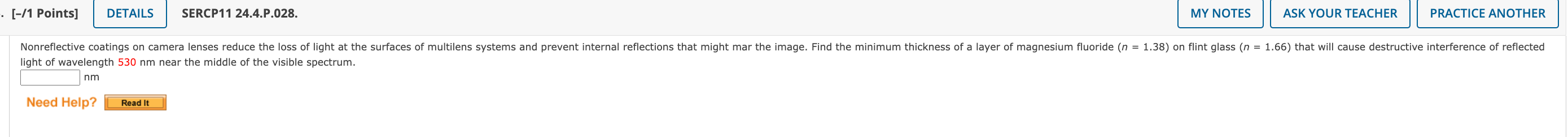 a separation of 0.550 mm. When a helium-neon laser at 543 nm