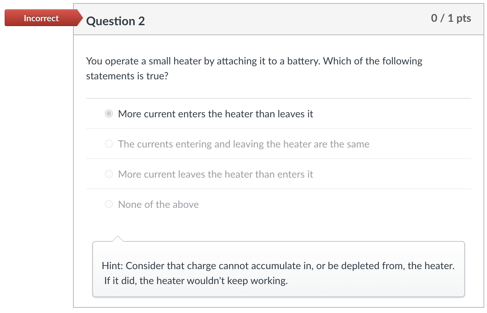 Incorrect Question 2 0 / 1 pts You operate a small