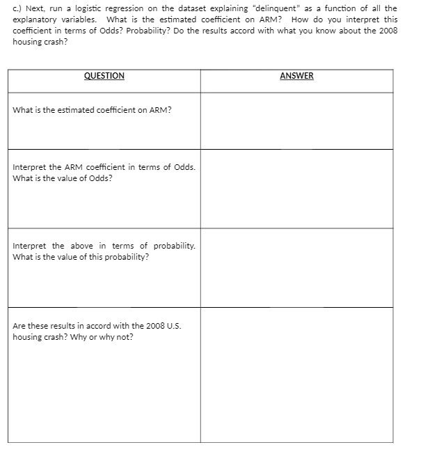  c.) Next, run a logistic regression on the dataset explaining "delinquent"