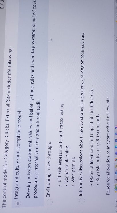  0/3 The control model for Category 3 Risks: External Risk includes