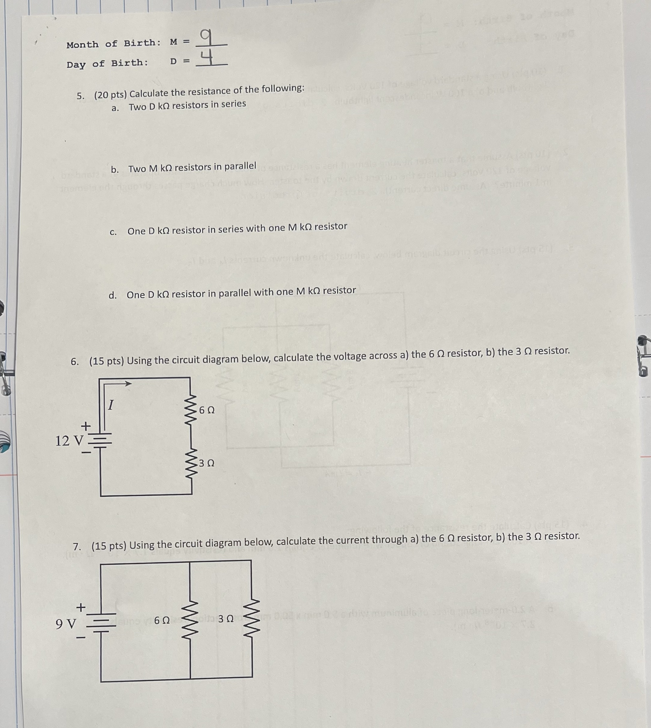 the top of the paper. Month of Birth: M = Day of