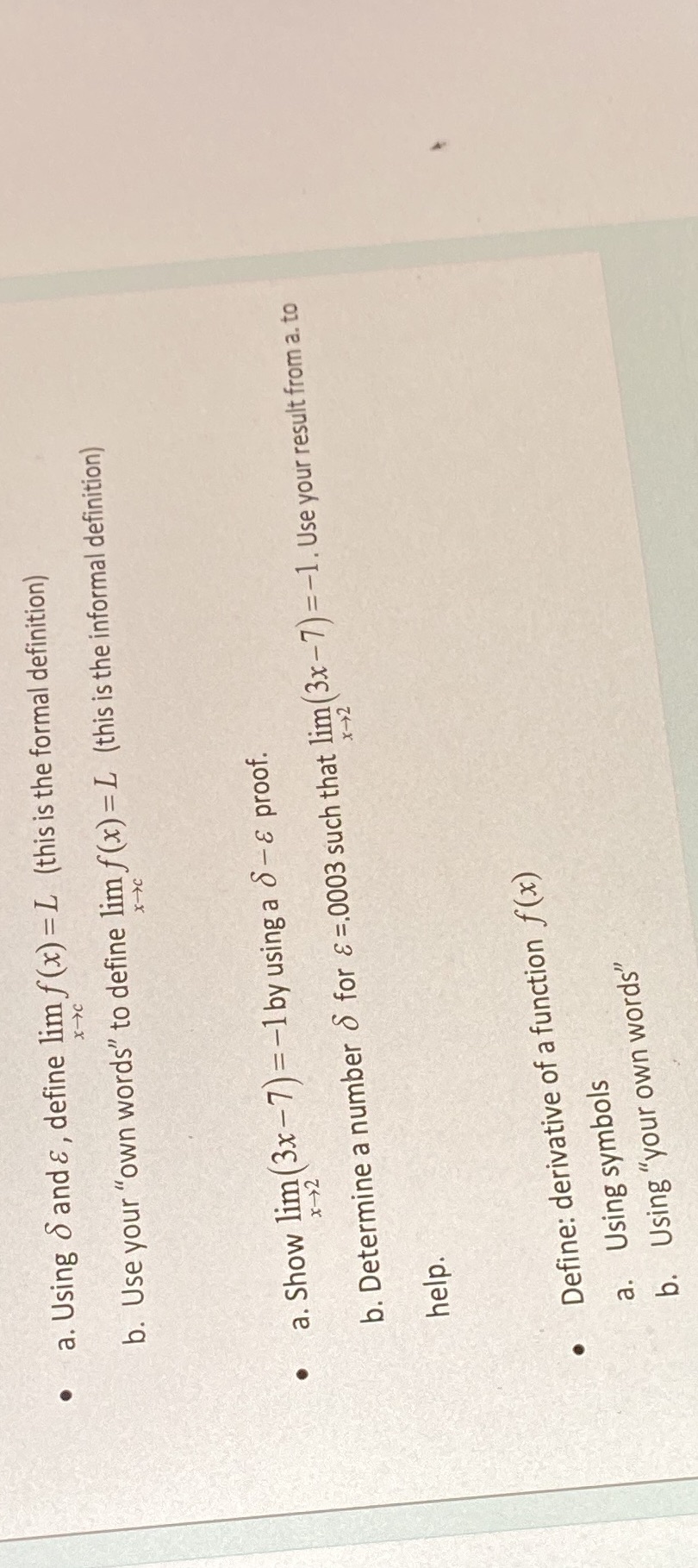  . a. Using S and & , define lim f (x)