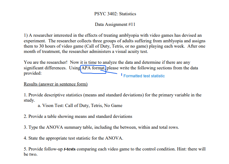  PSYC 3402: Statistics Data Assignment #1 1 1) A researcher interested