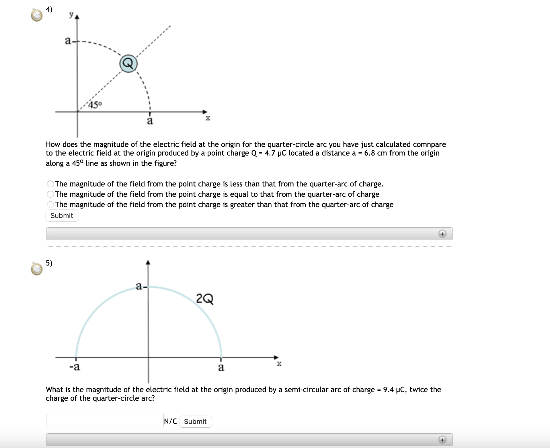 a quarter circle arc of radius a = 6.8 cm as shown.