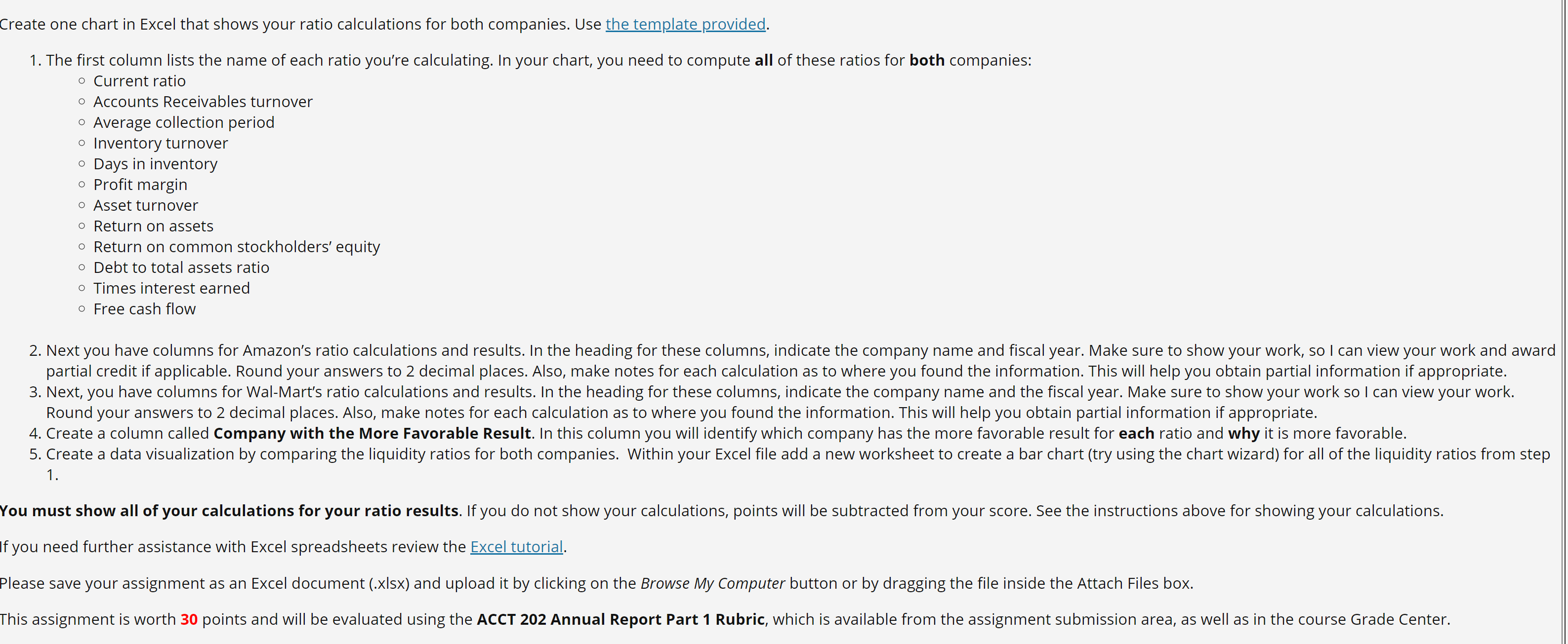 Create one chart in Excel that shows your ratio calculations for both