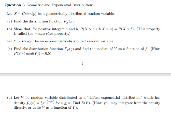 Question 3 Geometric and Exponential Distributions. Let X m GeomtIp} be