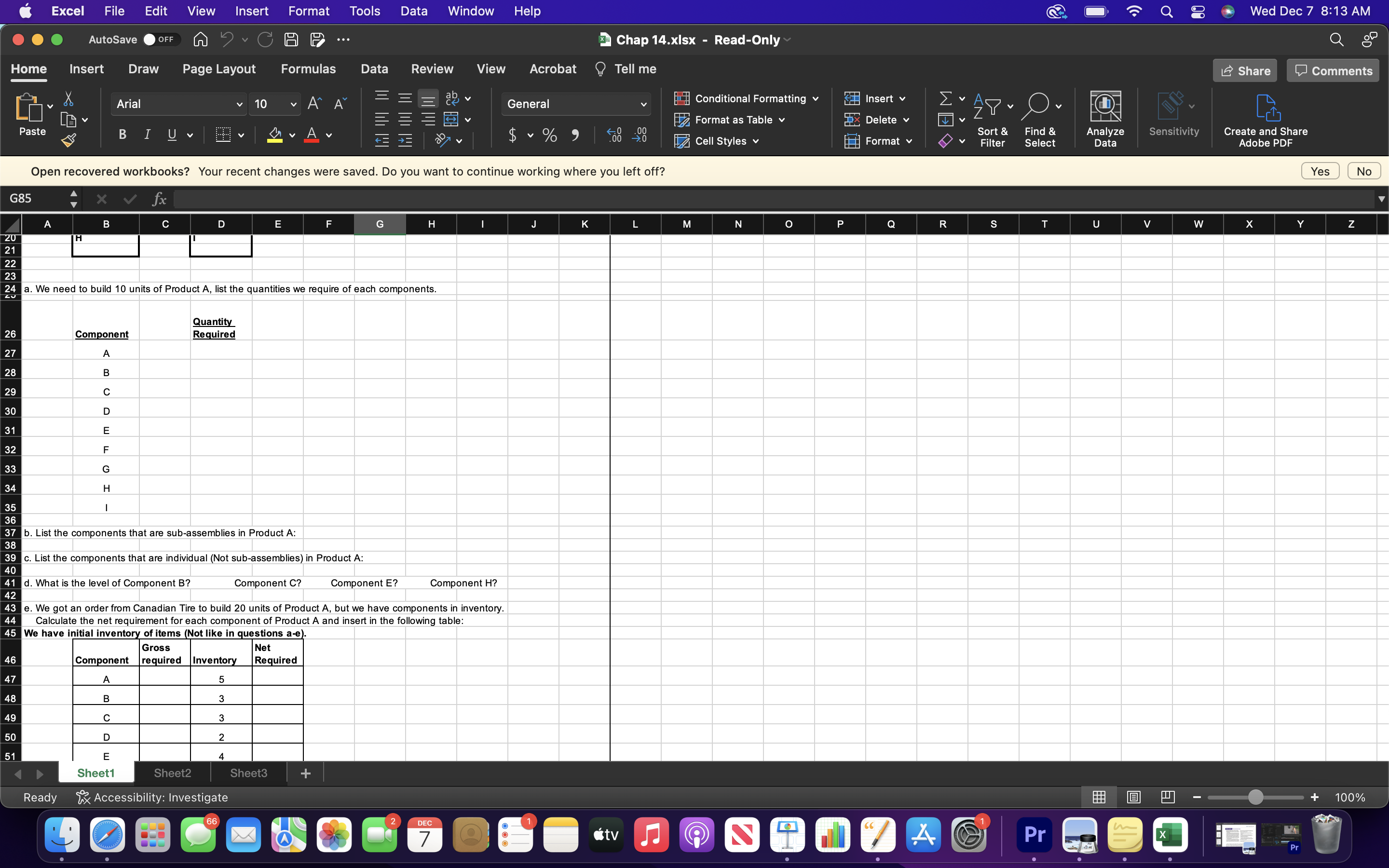 Wed Dec 7 8:12 AM AutoSave OFF ... 3Chap 14.xisx - Read-Only