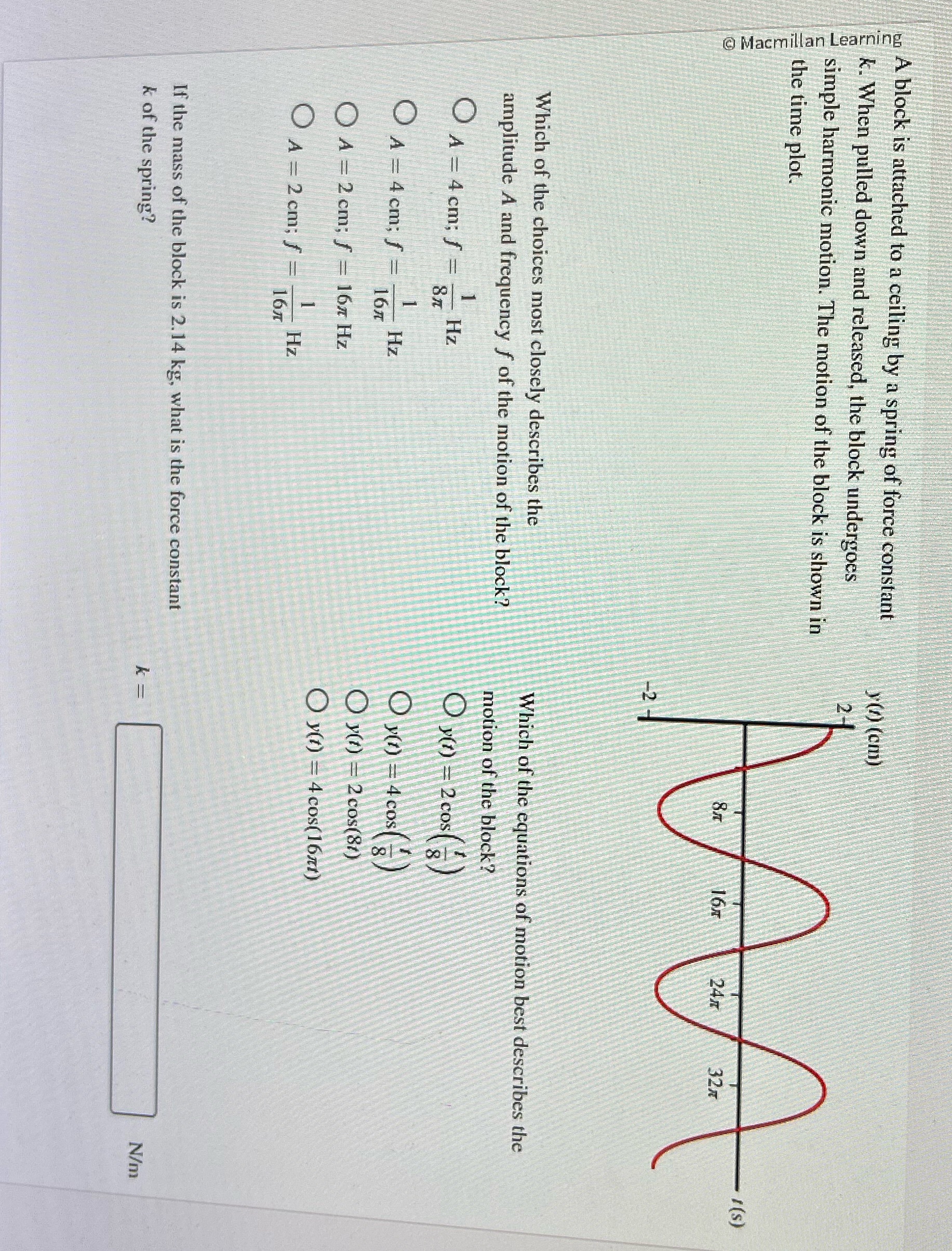 9.3 A block is attached to a ceiling by a spring of