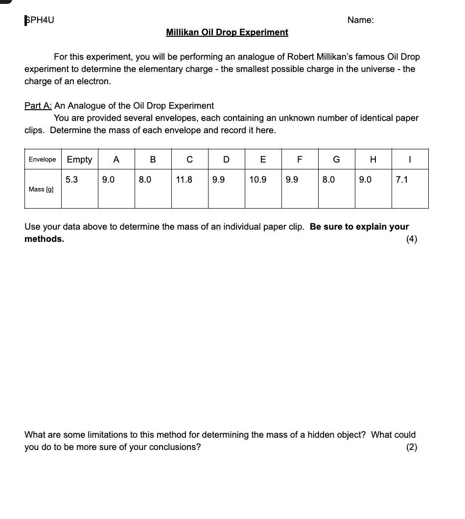I need help with a physics lab for SPH4U (highschool grade 12
