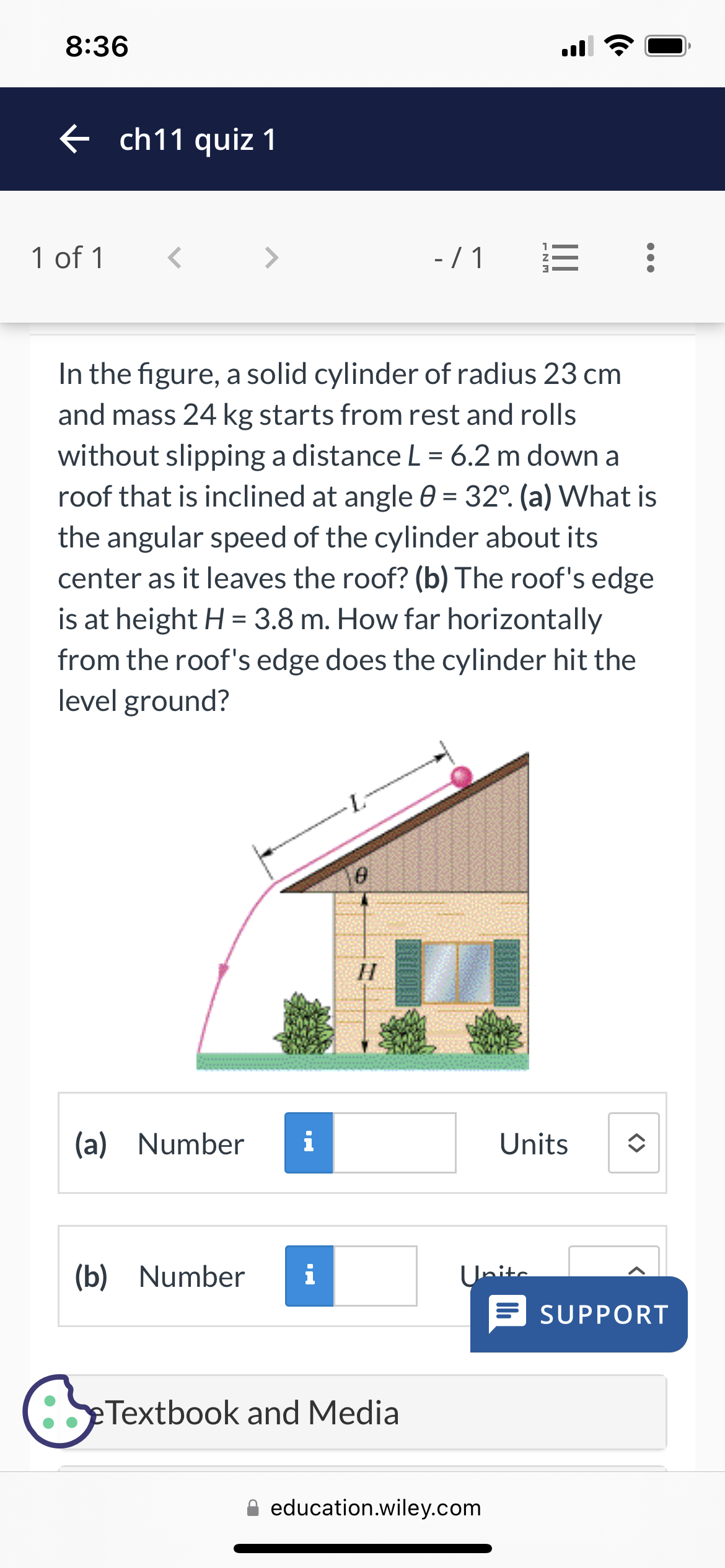8:36 chll quizl 1 of 1 In the figure, a solid cylinder