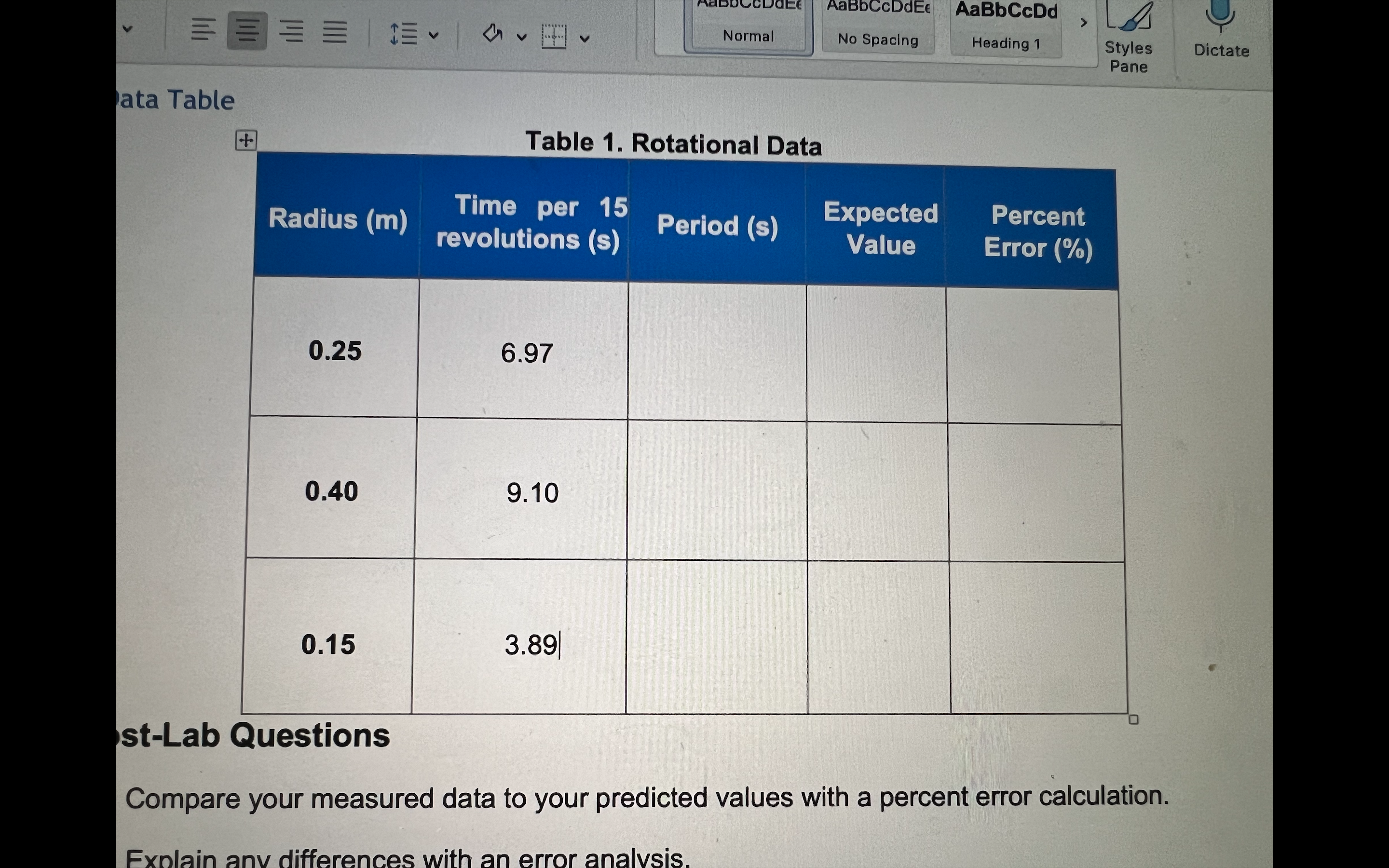 please help me fill out the period expected value and percentage error