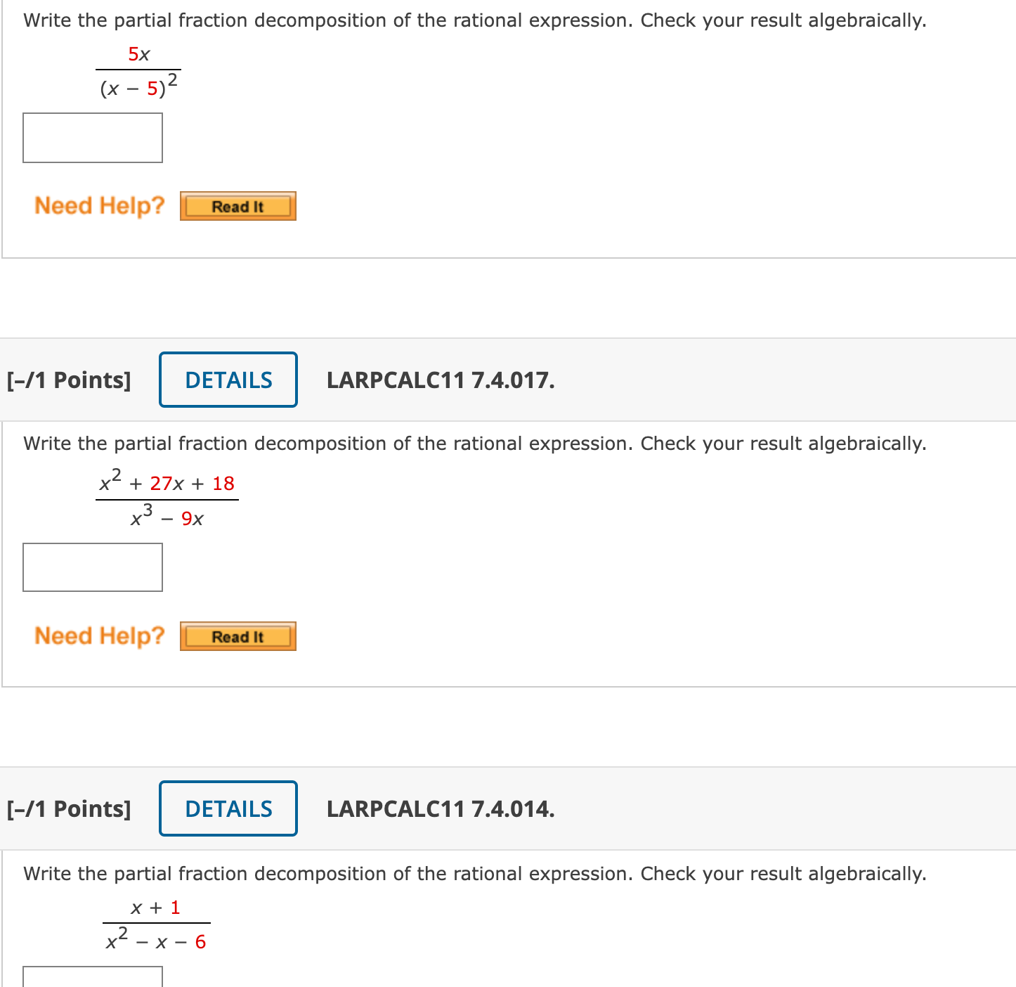  Write the partial fraction decomposition of the rational expression. Check your