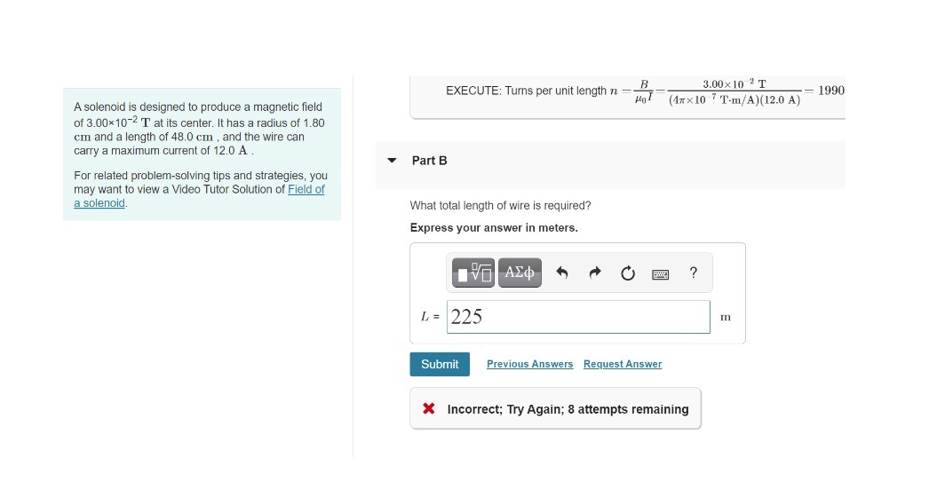  EXECUTE: Turns per unit length n B 3.00 x10 ' T