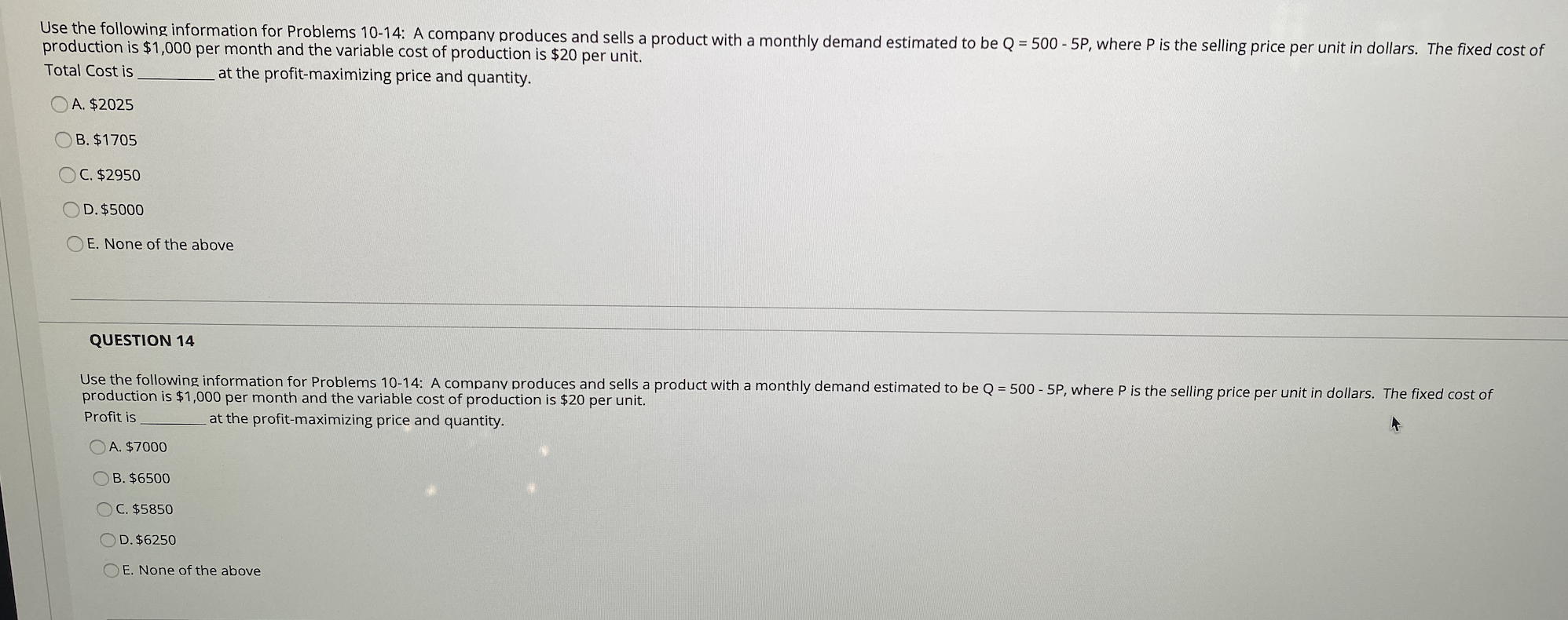 Please see attached Use the following information for Problems 10-14: A company