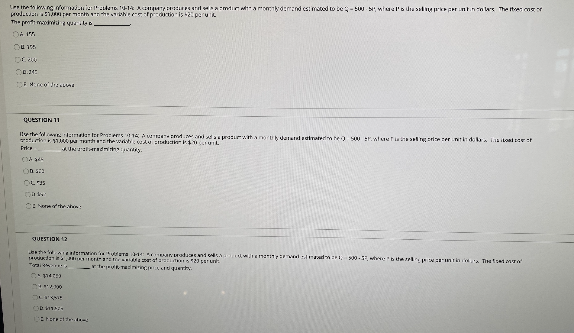 produces and sells a product with a monthly demand estimated to be