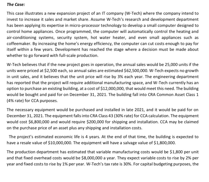 please answer correctly The Case.- This case illustrates a new expansion project