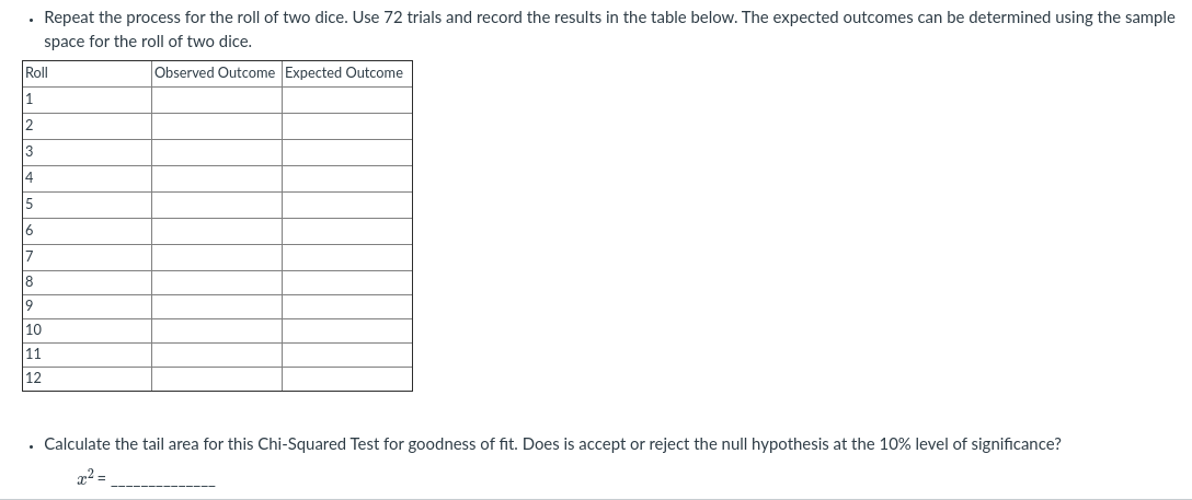 prove two dice are "loaded", or not consistent with the expected values