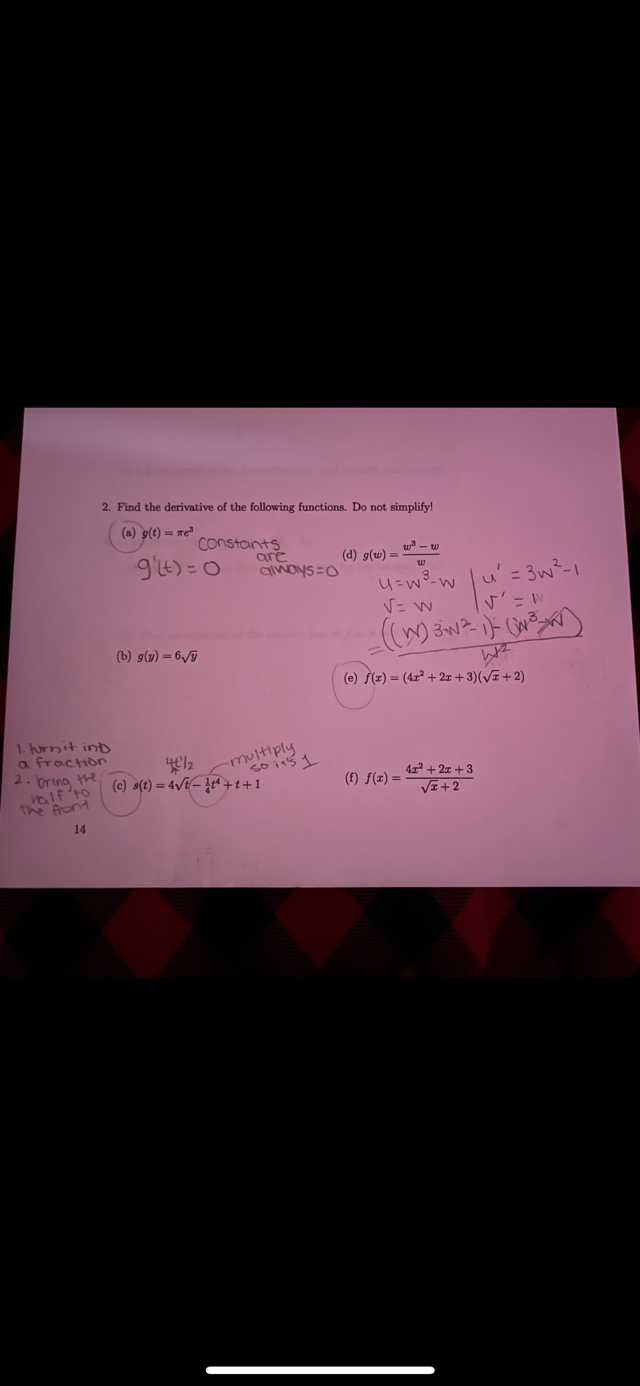I need help with this problem e. Plz don't simplify 2.