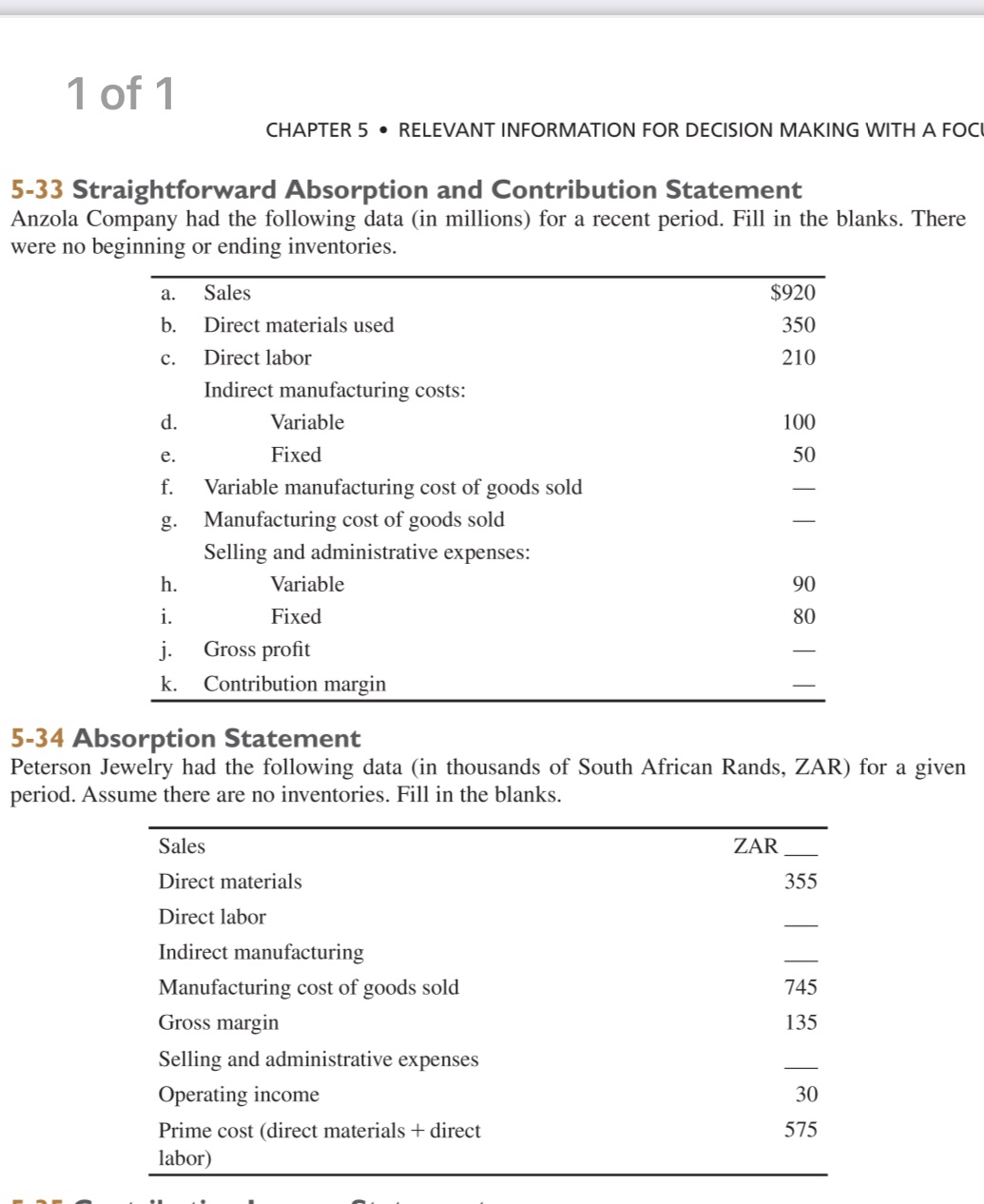 Can u help me with this please 1of1 CHAPTER 5 - RELEVANT