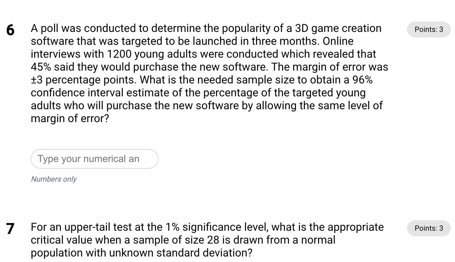 a random sample of 36 observations Points: 3 on the response variable