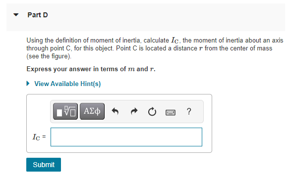 of inertia about an axis through point B, for this object. Point