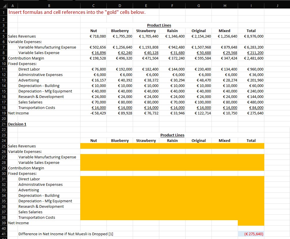 D E F G H Insert formulas and cell references into