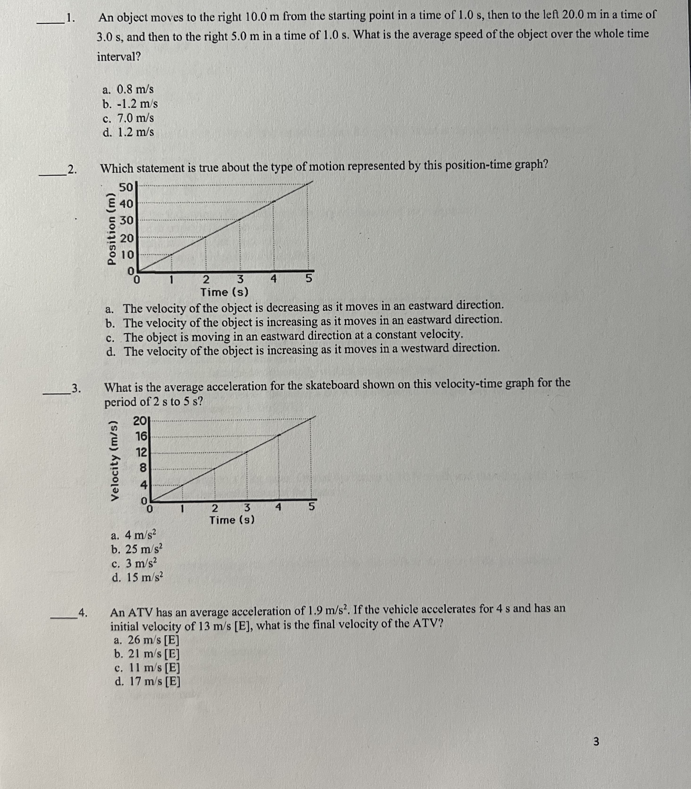  _1. An object moves to the right 10.0 m from the