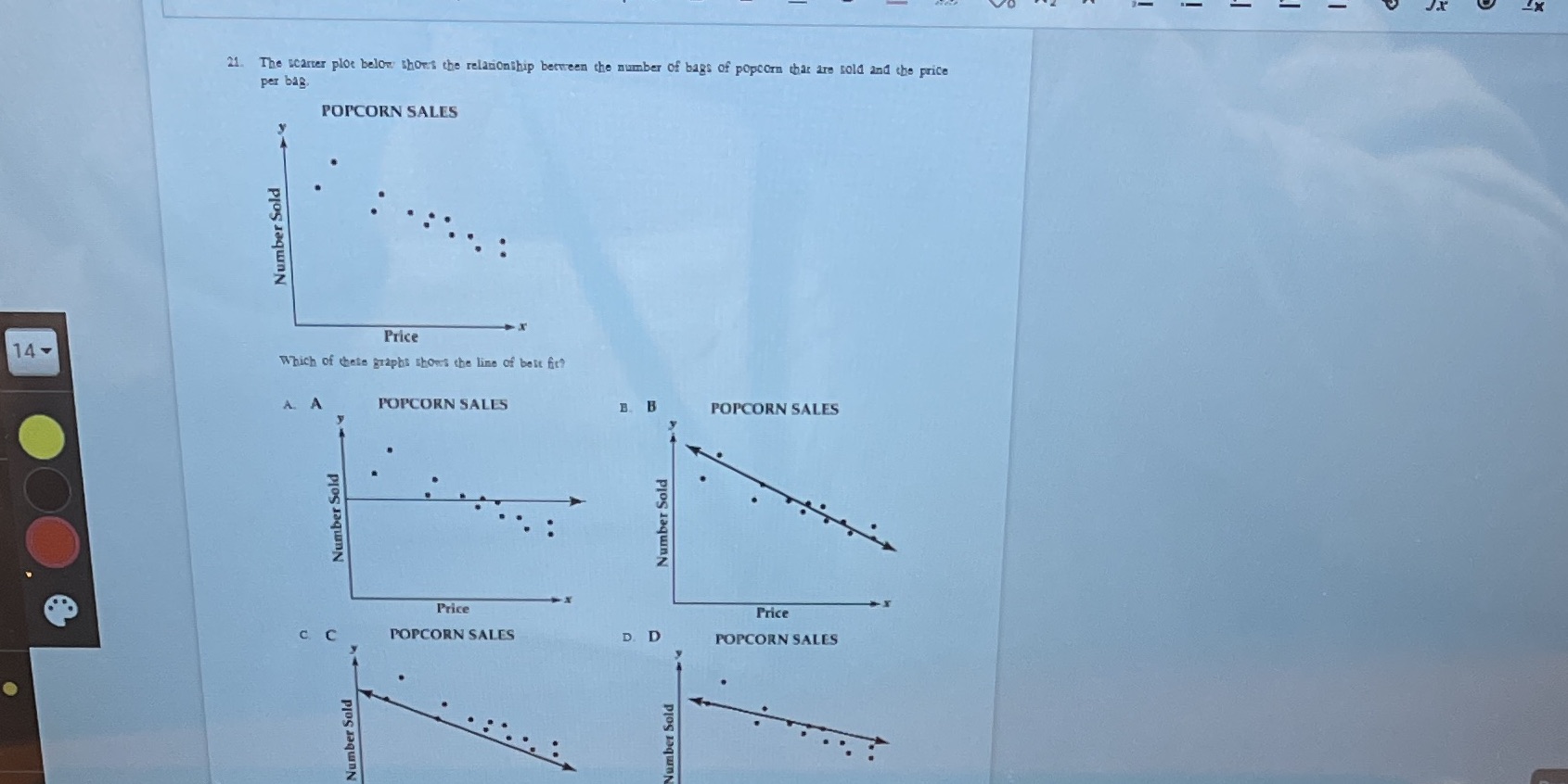 21 21. The scarter plot below shows the relationship between the number