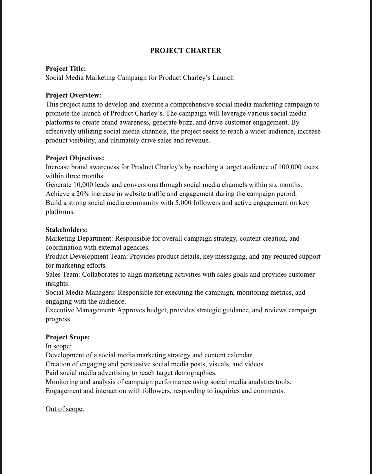 In this assignment, you are expected to revisit your project charter. ?