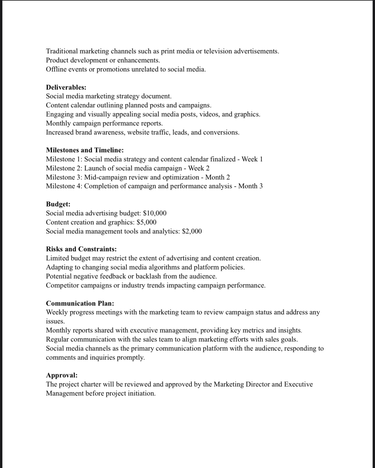 Complete the Scope in your charter. Add 10 main tasks to the