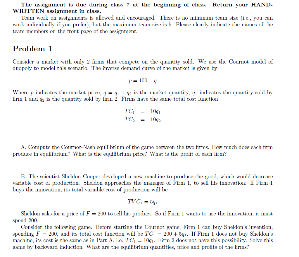 Thanks ! The assignment is due during class 7 at the beginning