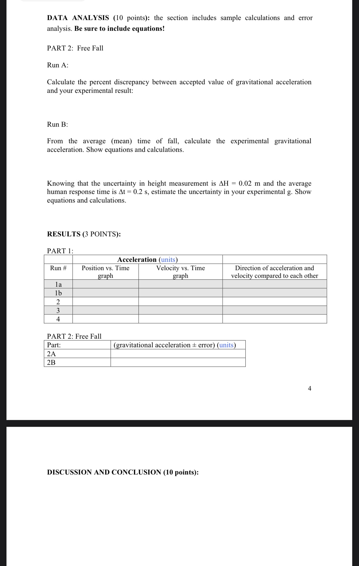 Y-intercept Acceleration (units) la 1b 2 Table 5. Velocity vs. Time Linear