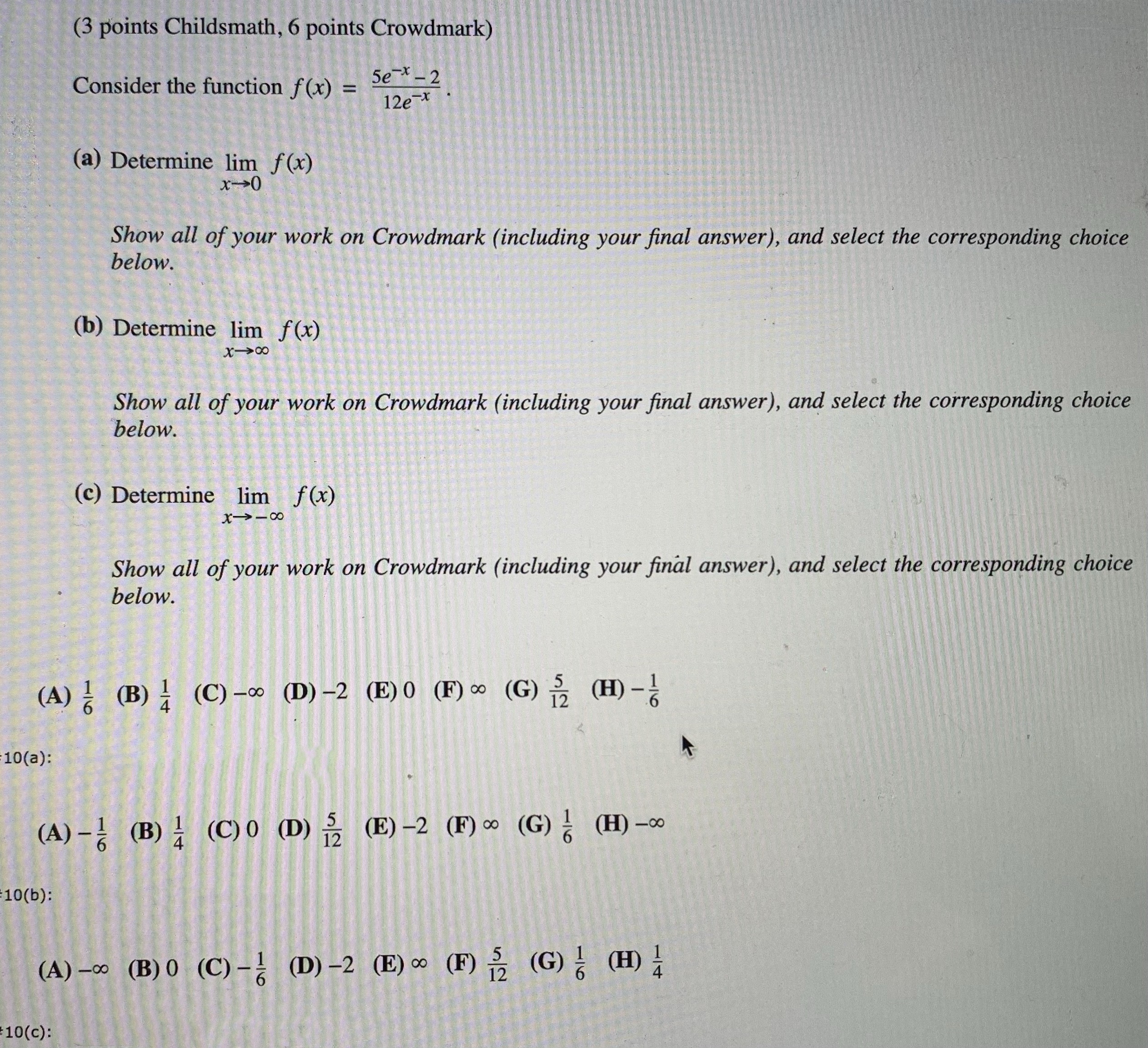 Answer (3 points Childsmath, 6 points Crowdmark) Consider the function f(x) =