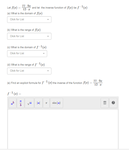  Let f( @) = 77-91 and let the inverse function of