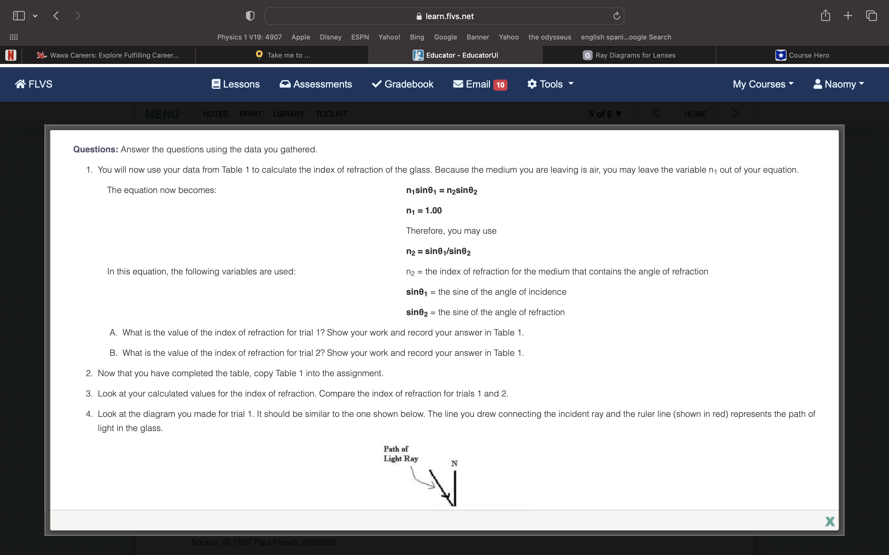 to draw an angle of incidence of 30.0 degrees. Carefully measure the