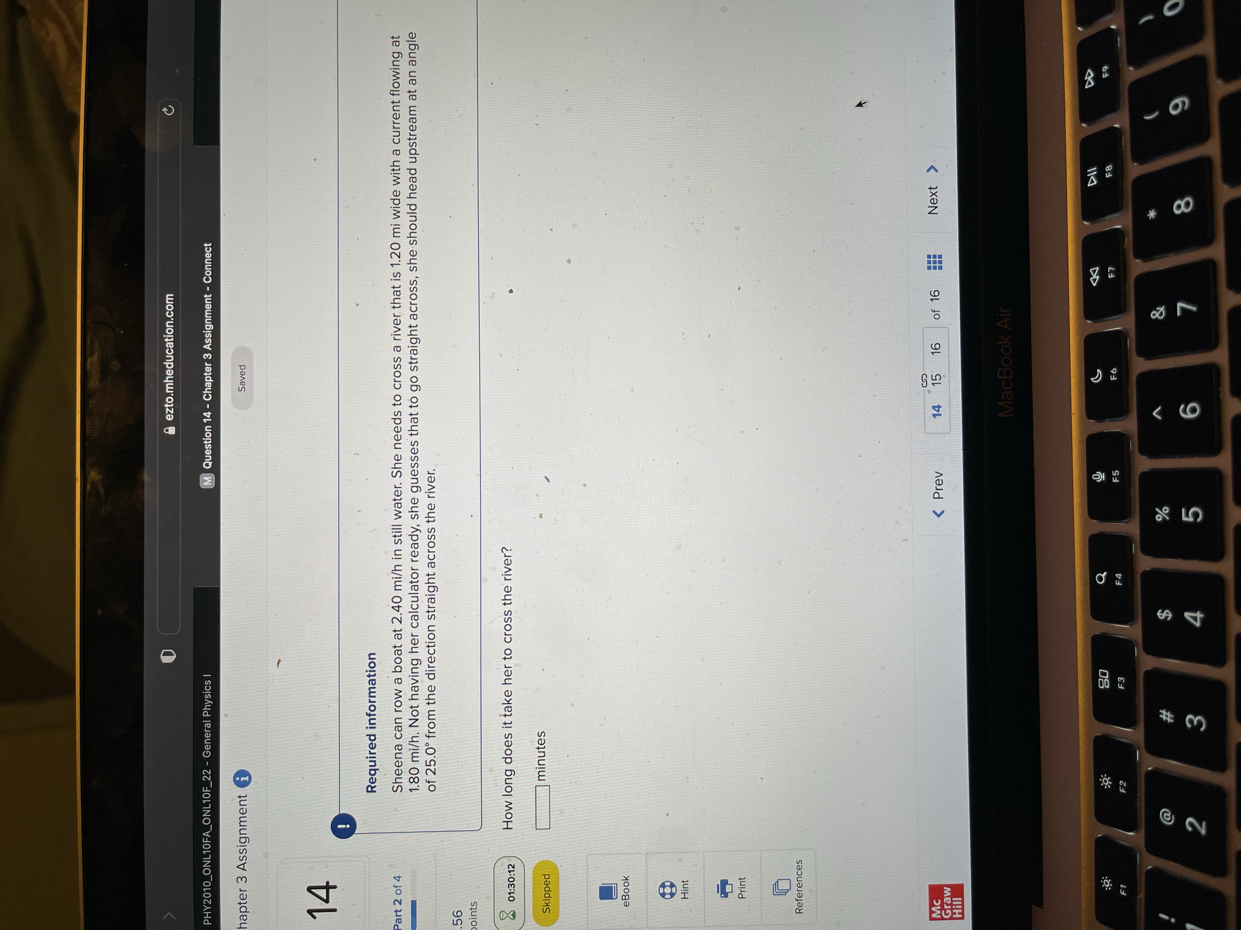 A ezto.mheducation.com PHY2010_ONL10FA_ONL10F_22 - General Physics M Question 14 - Chapter