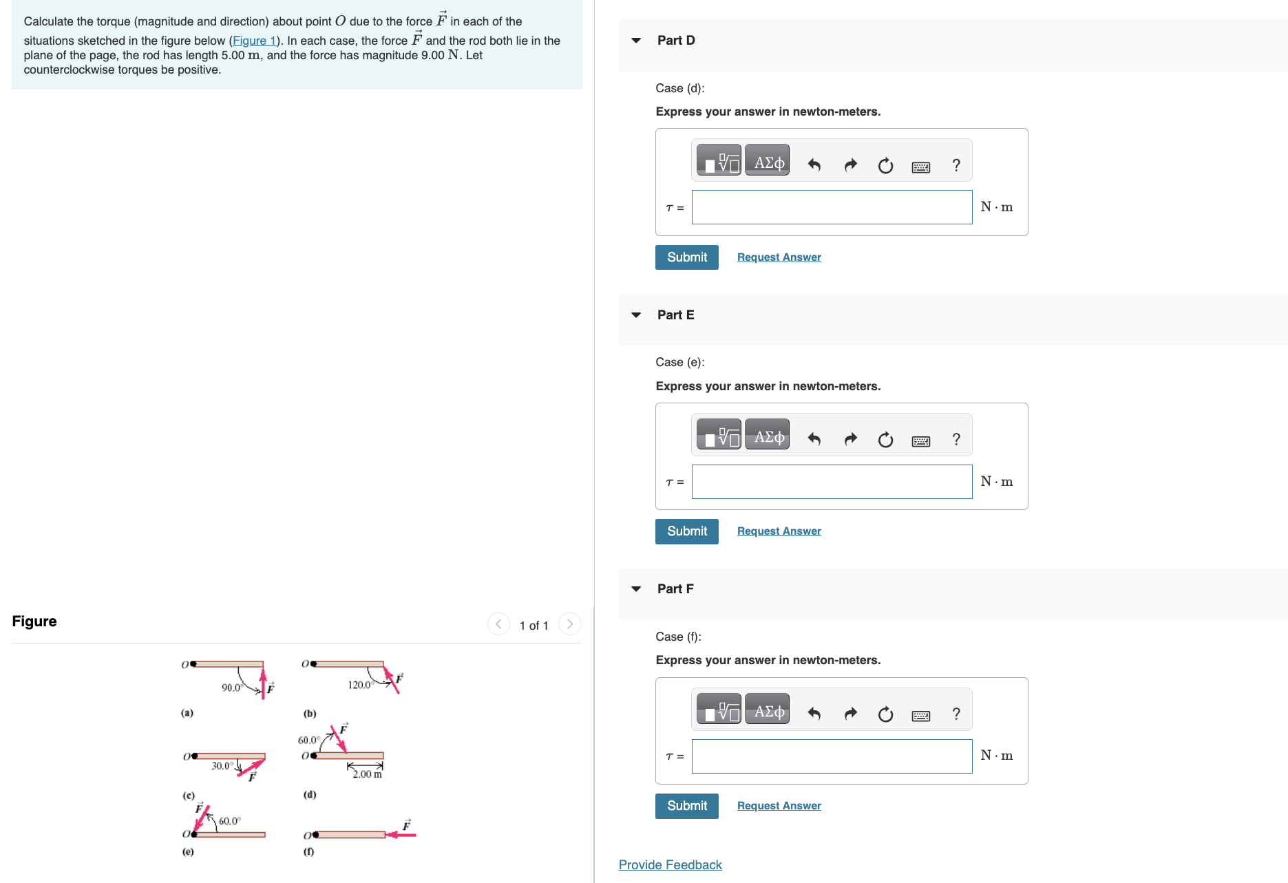 Please answer part a, b, c, d, e, f Calculate the torque