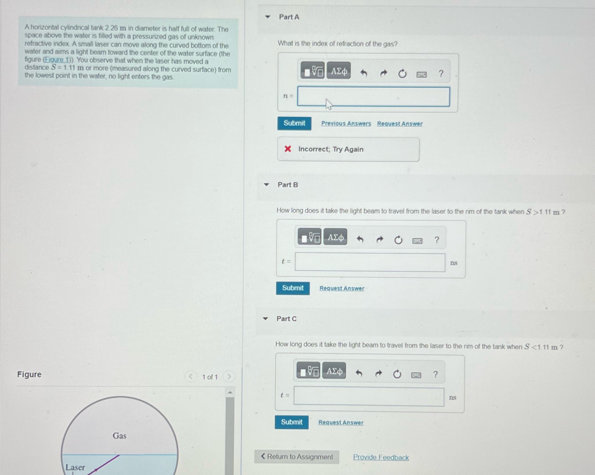 Please answer these 3 Part A A horizontal cylindrical tank 2 26