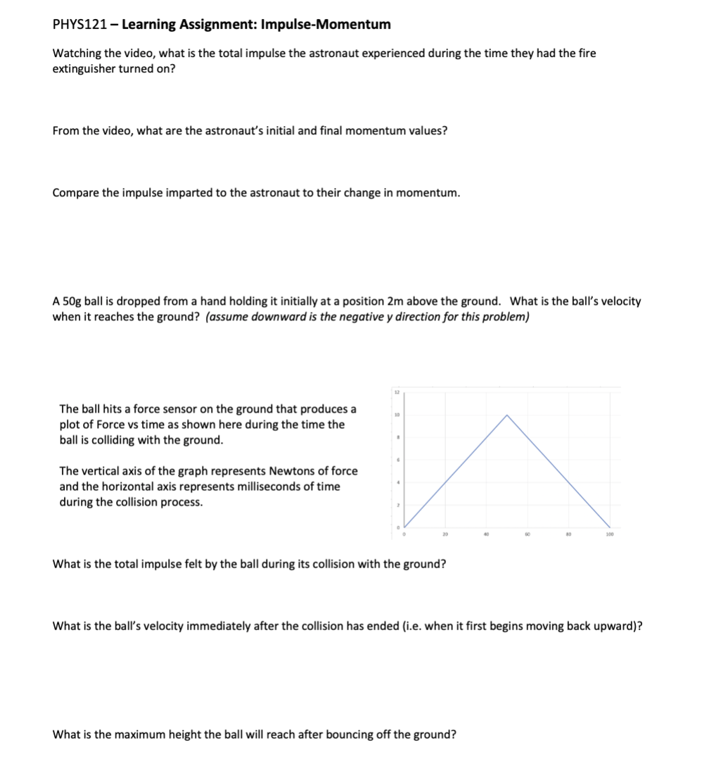  PHYS121 - Learning Assignment: Impulse-Momentum Watching the video, what is the