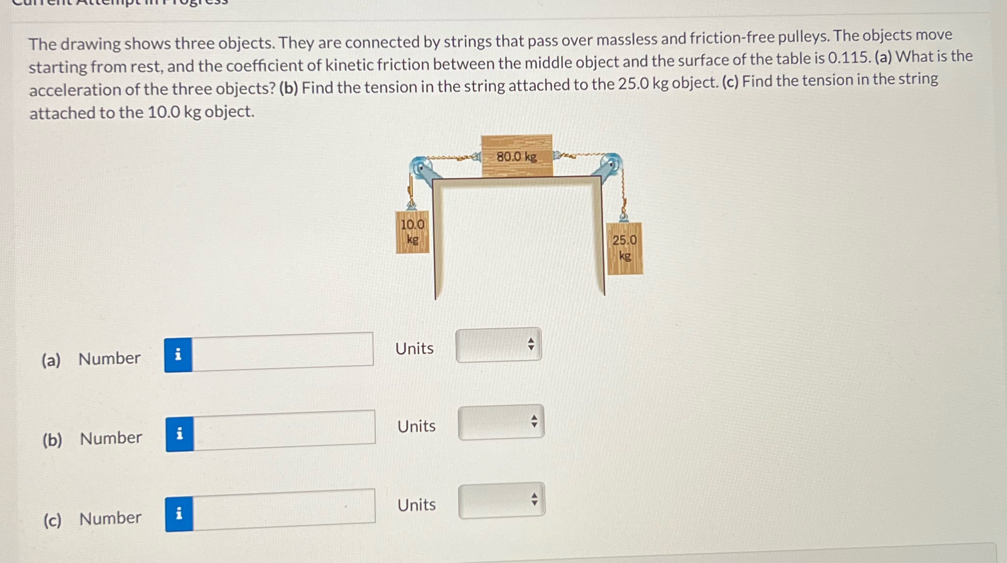  The drawing shows three objects. They are connected by strings that