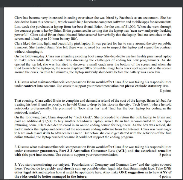 I need some help with the scenario for contract law and Australian