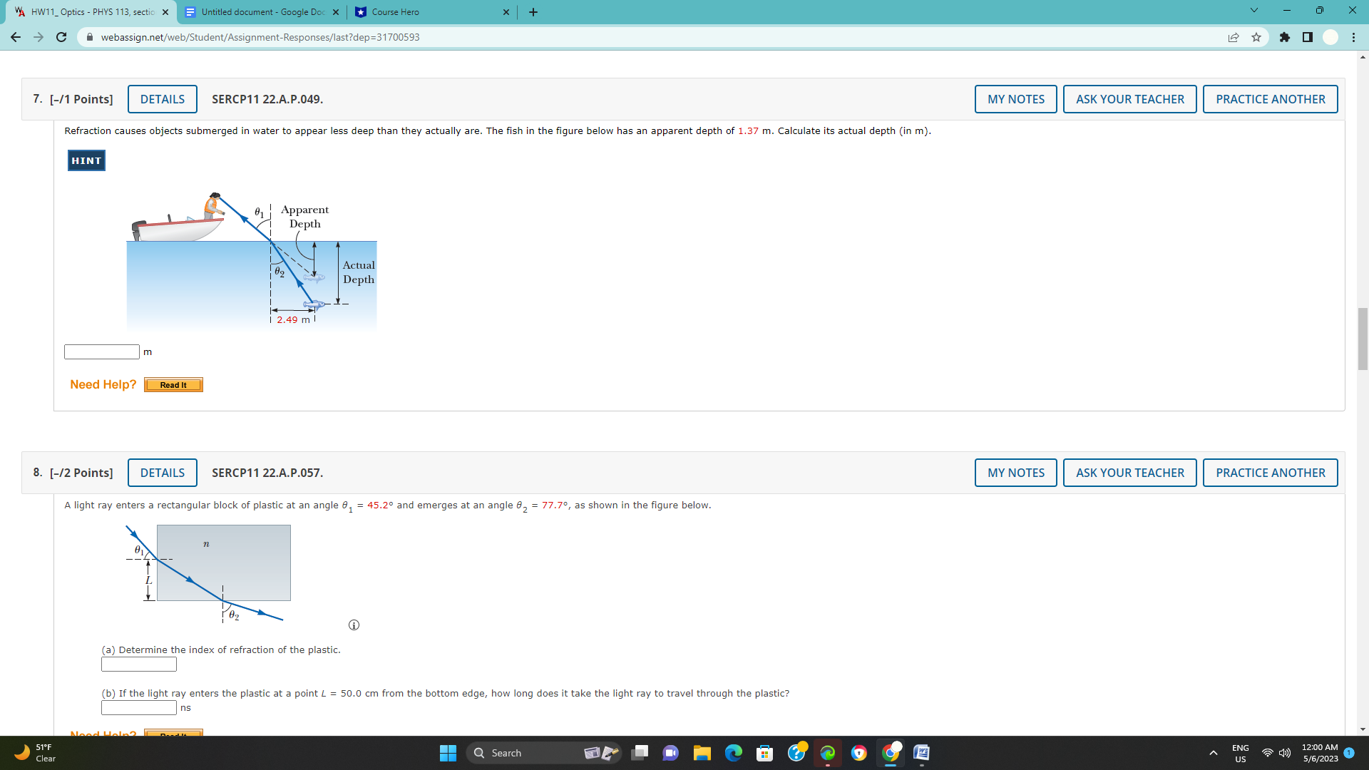  VA HW11_ Optics - PHYS 113, section X Untitled document -