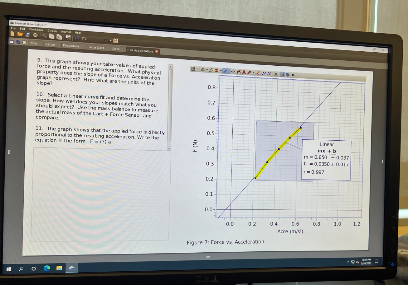  Newton'sLaw-Lab.cap" File Edit Workbook Display Journal Help Intro Setup Procedure Force